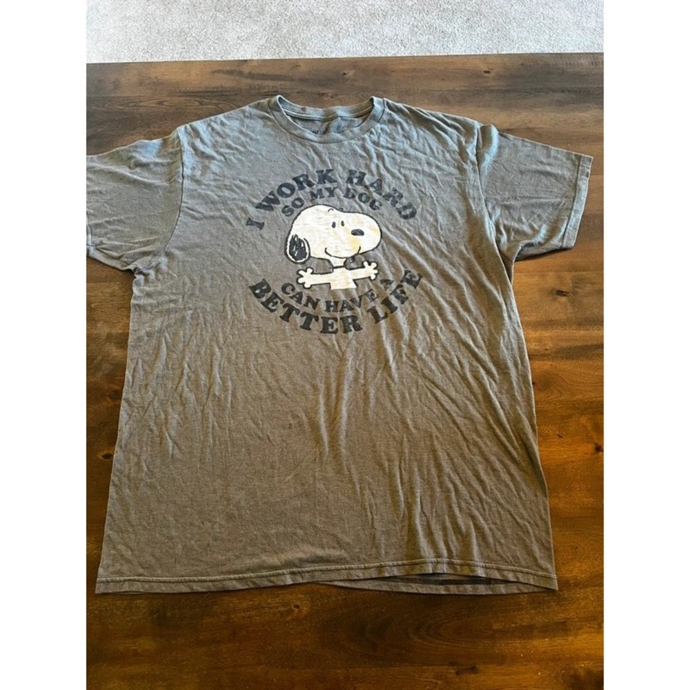 Peanuts Snoopy I Work Hard So My Dog Can Have A Better Life Gray T-Shirt XL